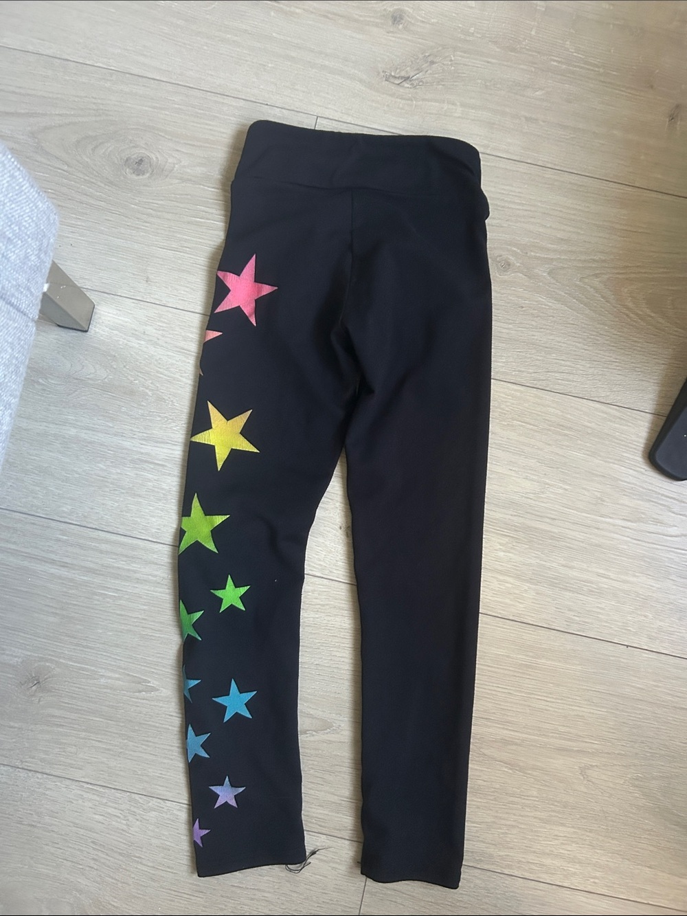 Black Kids' Leggings with Rainbow Star Side Print PIXIELANE